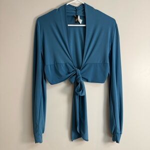 Blue Women's Tie-Front Top